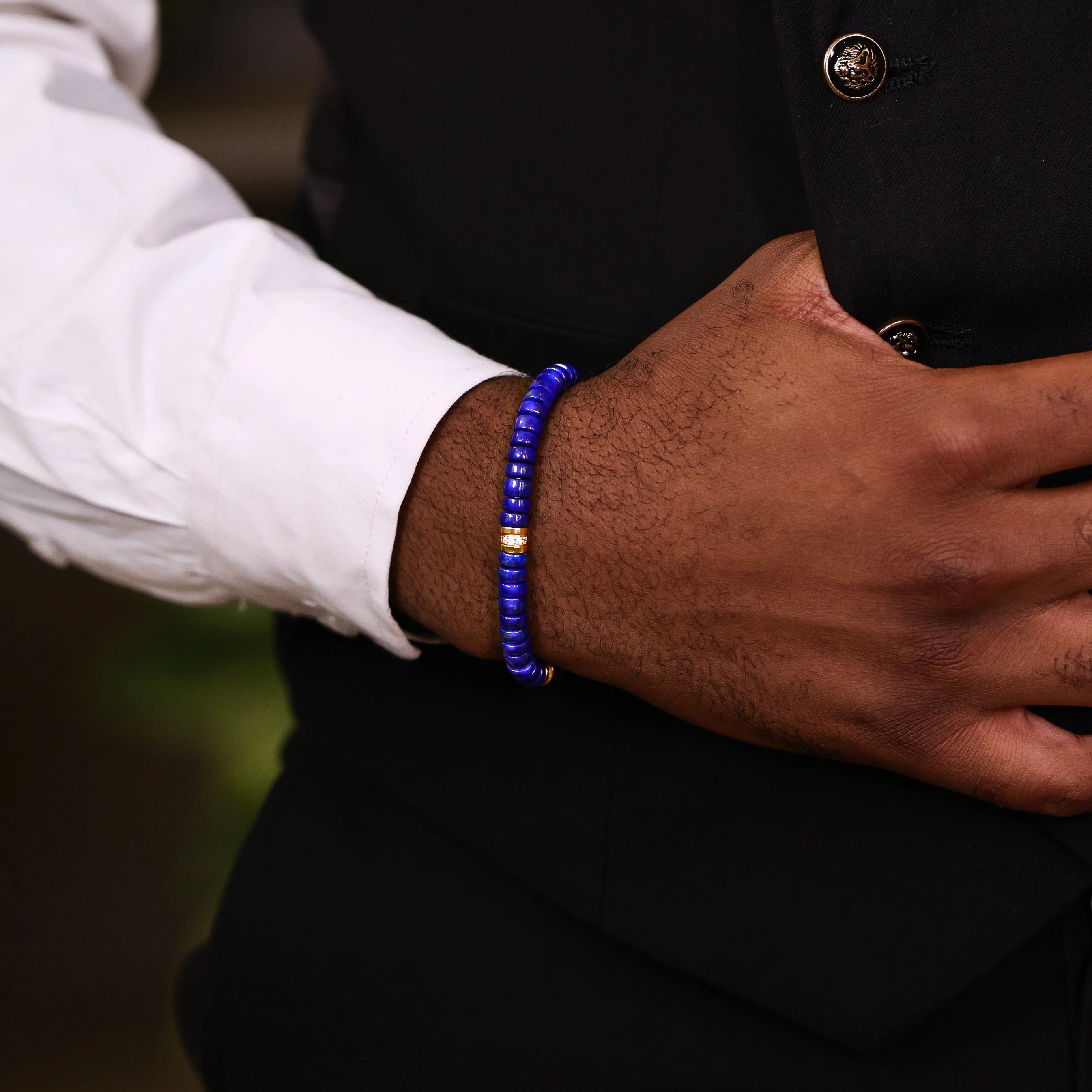 Bracelet de perles en Lapis Lazuli naturel coupé droit