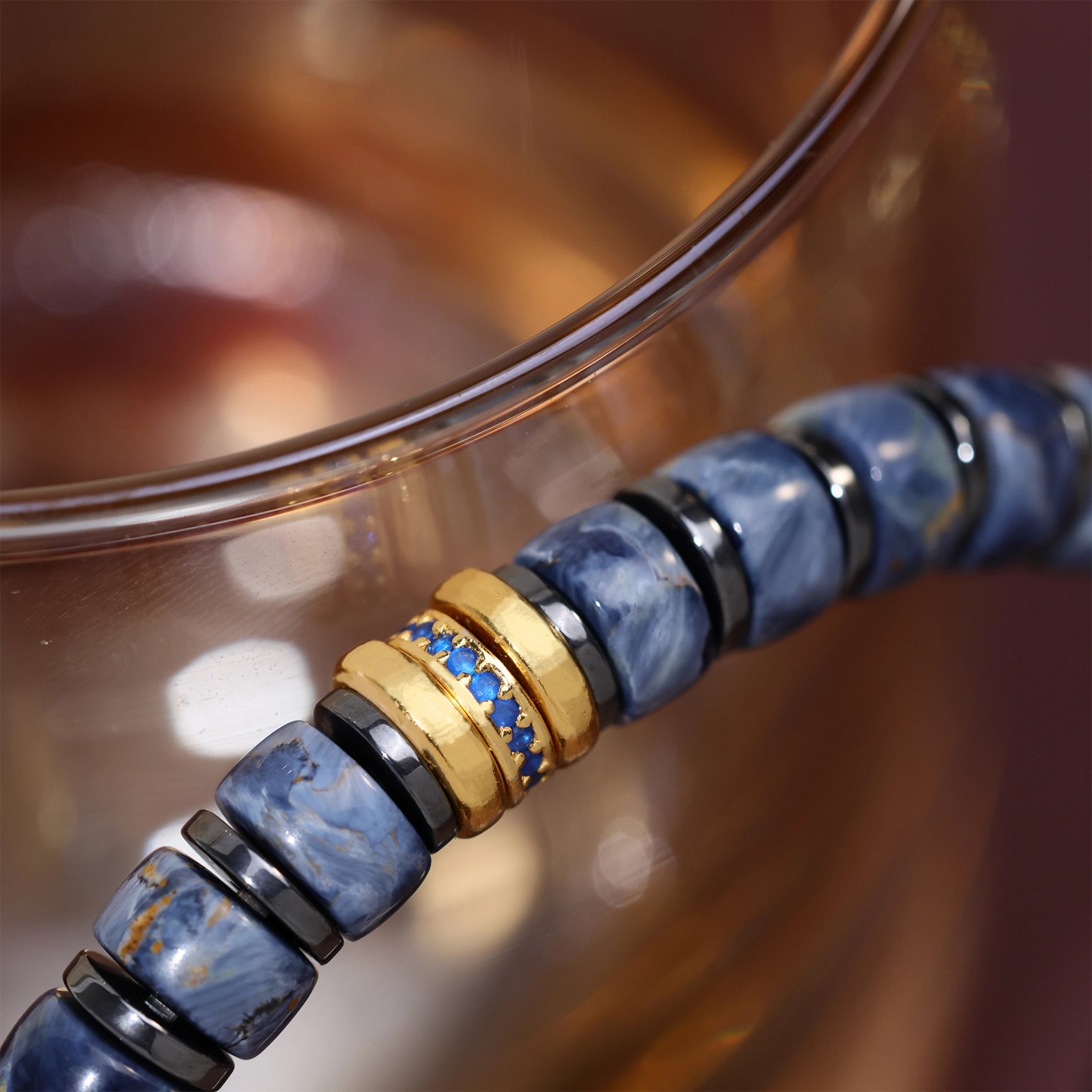 Bracelet en piétersite bleue naturelle (7 mm)