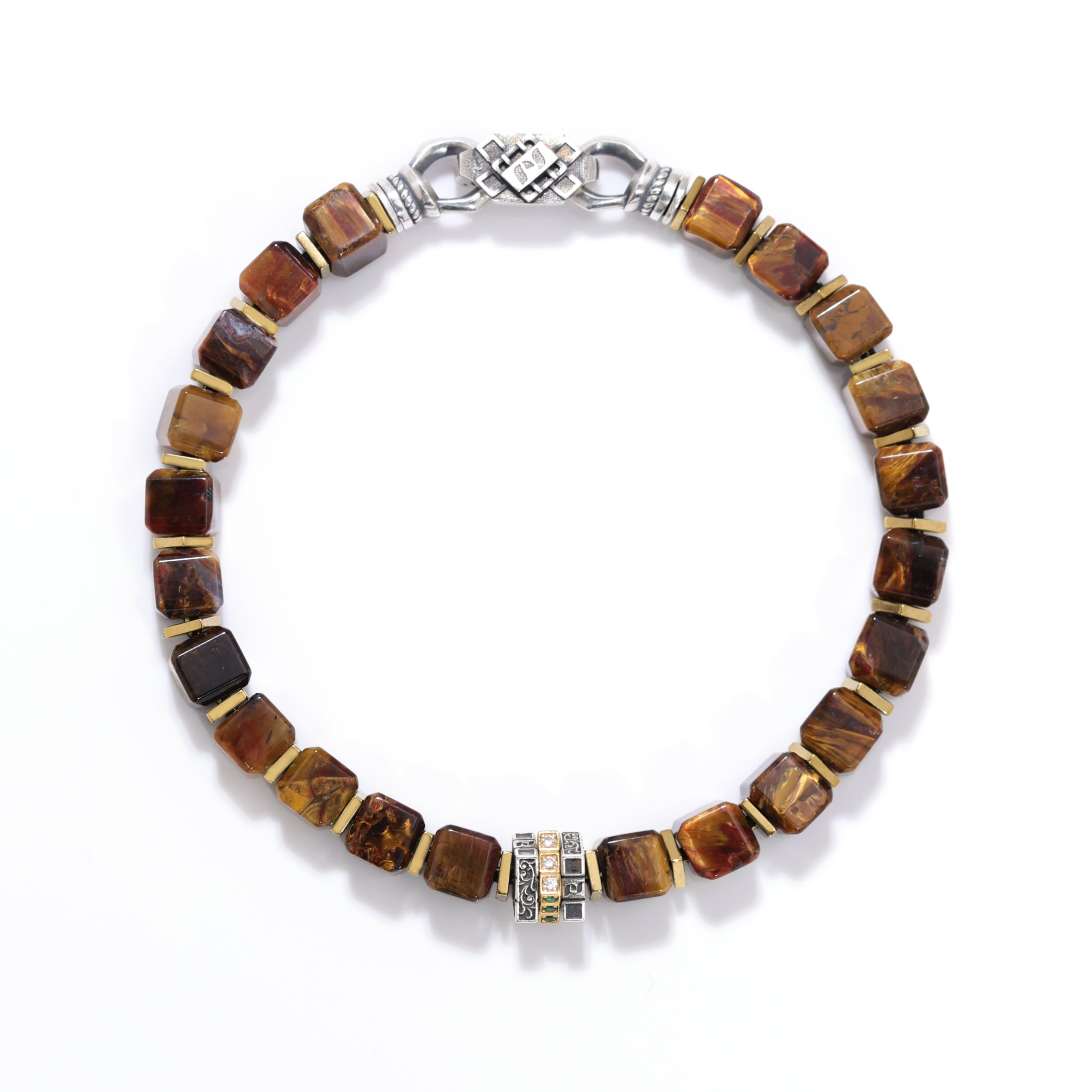 Vintage Engraved Men's Pietersite Bead Bracelet