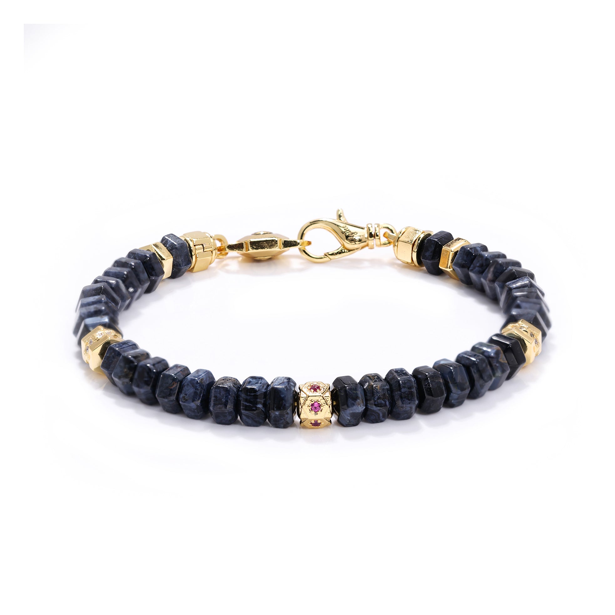 Natural Blue Pietersite 18K Gold Vermeil Statement Bracelet