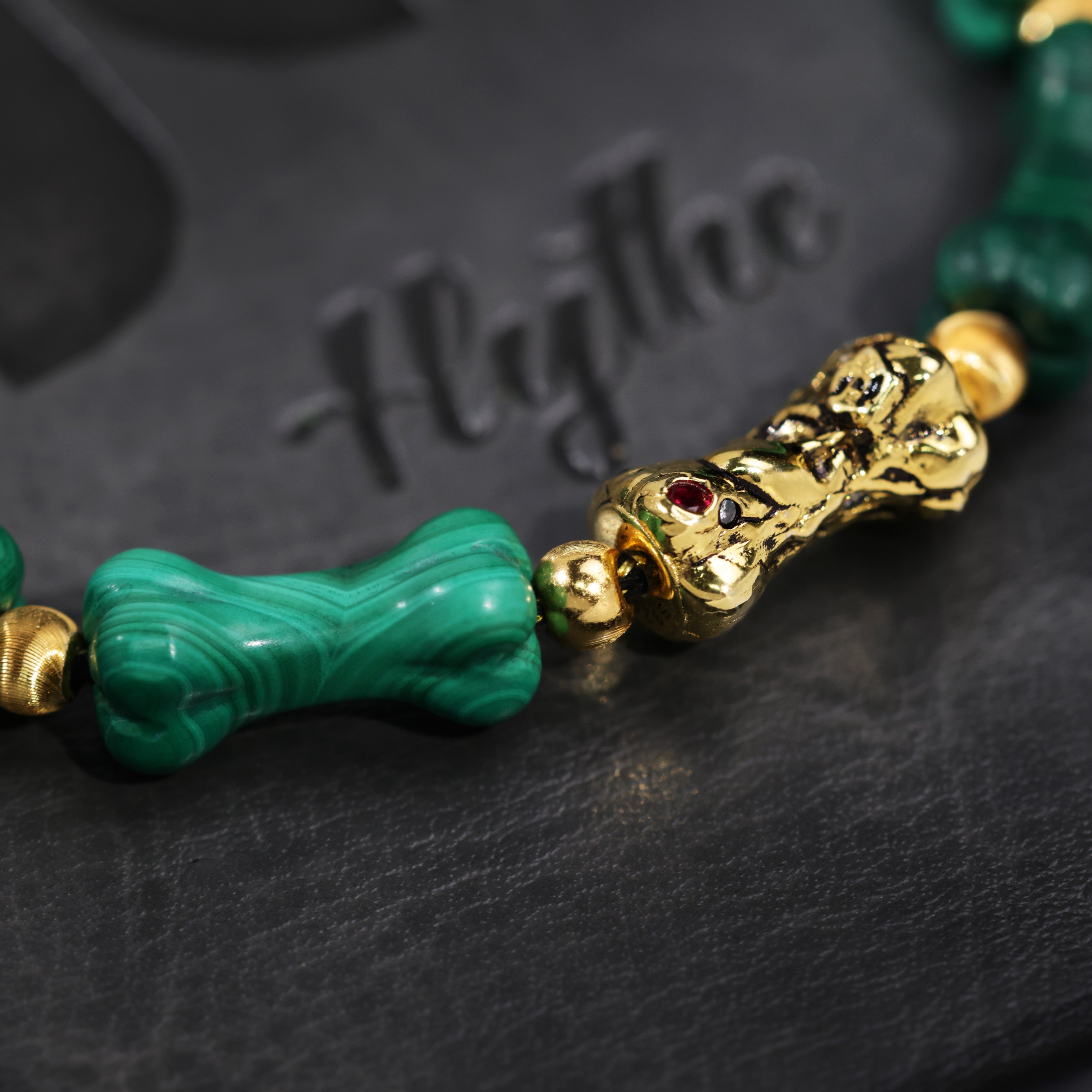 Carved Malachite Bone Bracelet