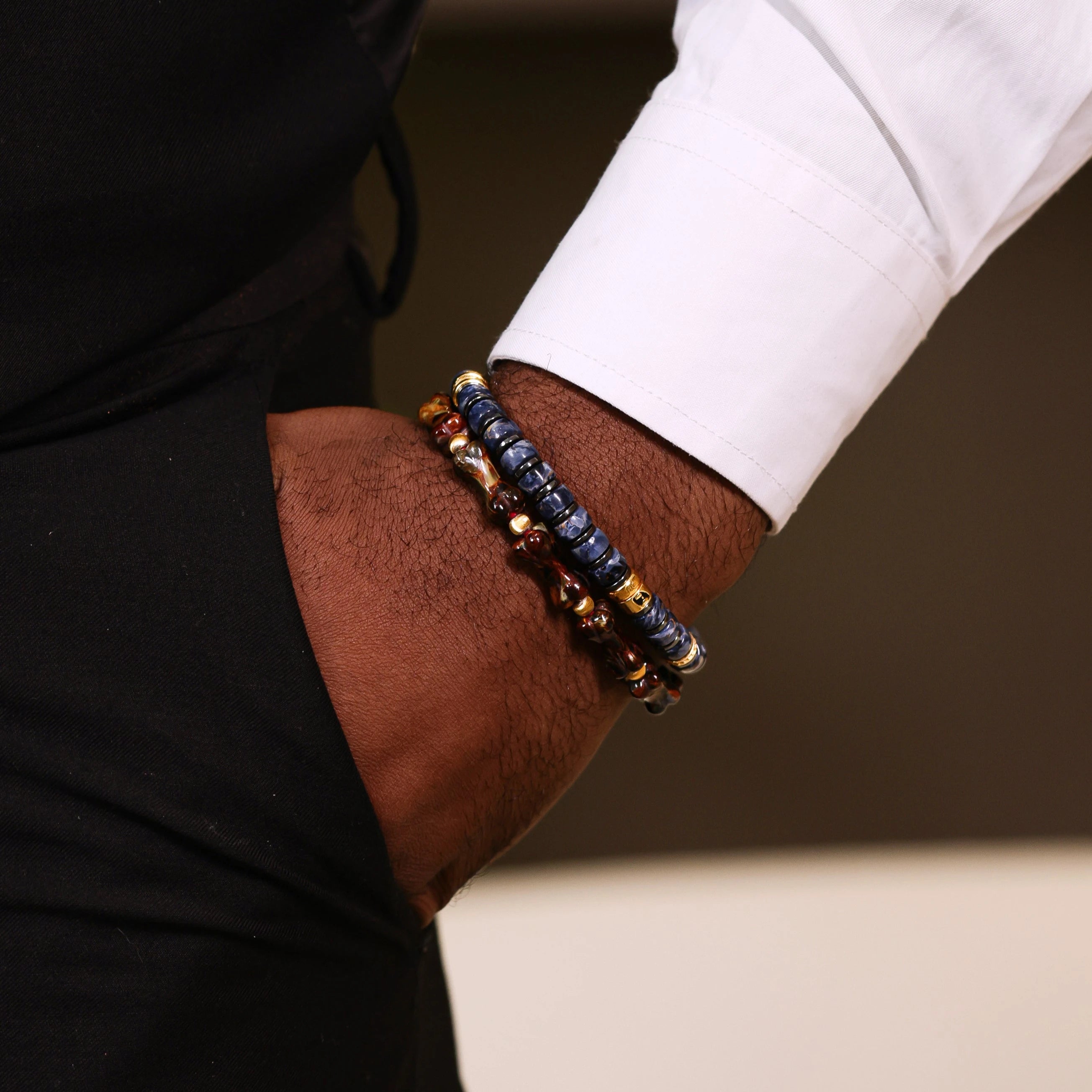 Artisan Men's Pietersite Heishi Bracelet with 18k Gold Vermeil