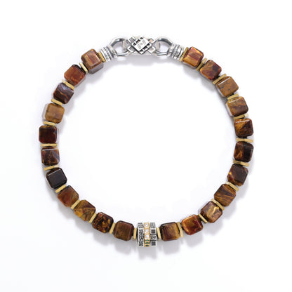 Vintage Engraved Men's Pietersite Bead Bracelet