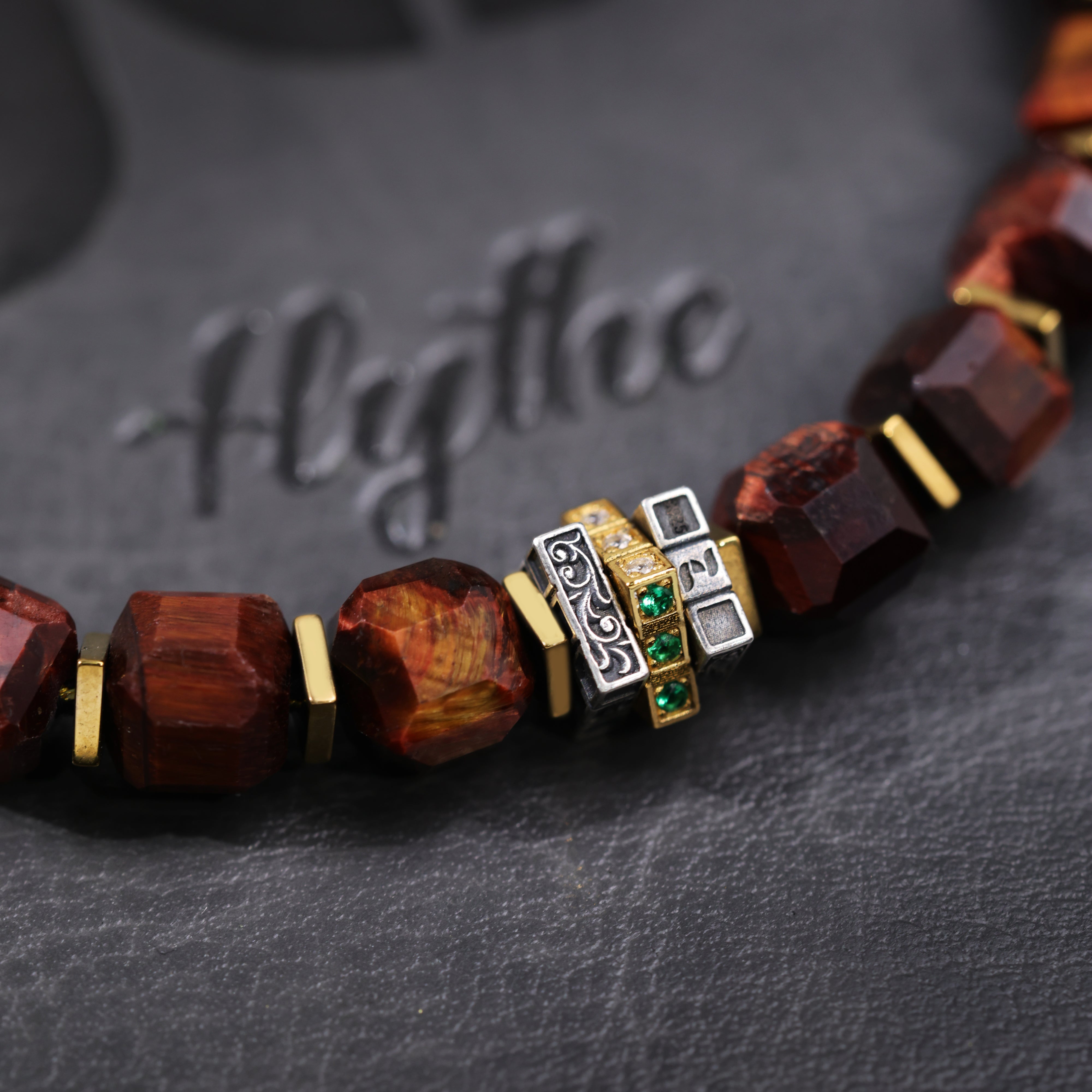 Artisan Engraved Mens Tiger Eye Bracelet