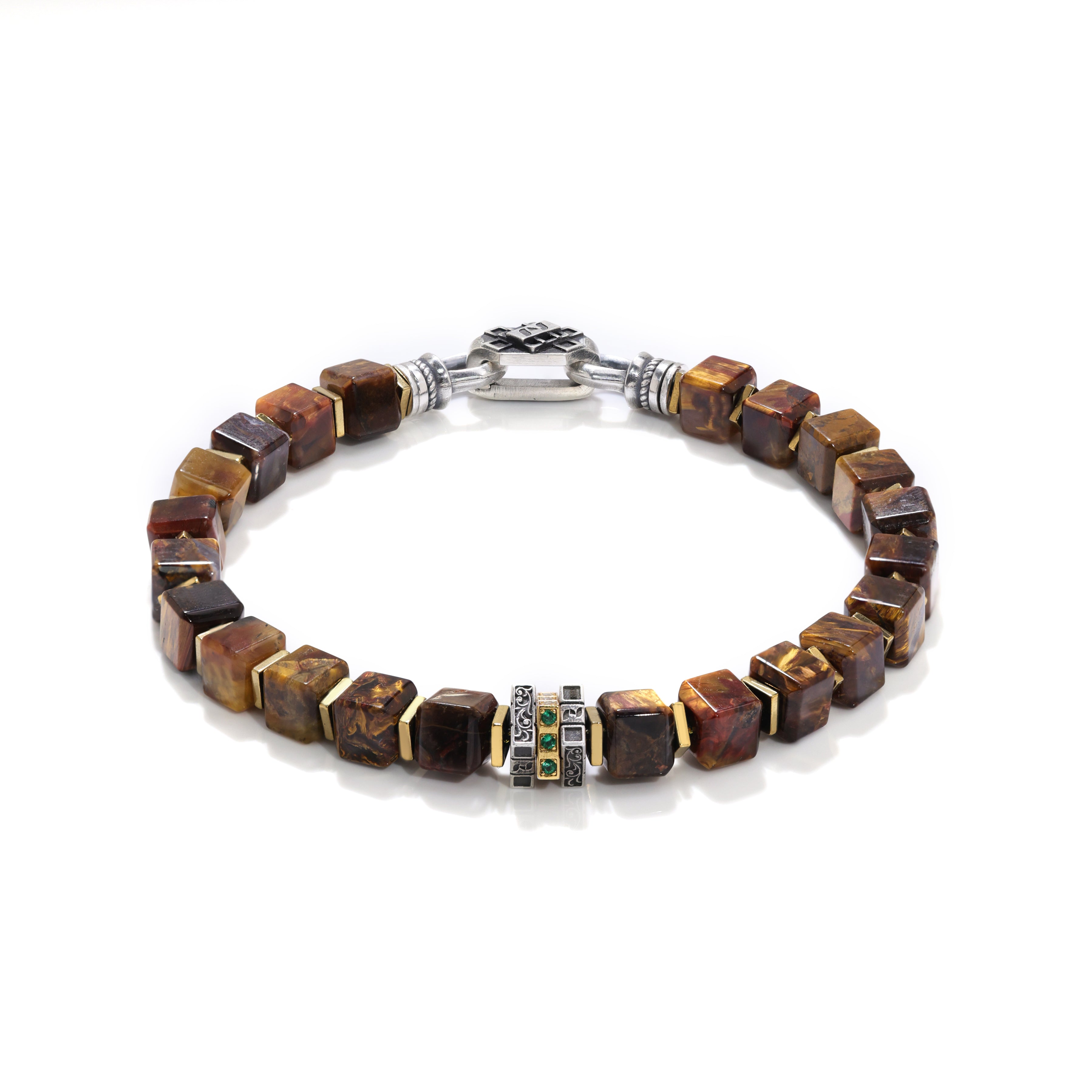 Vintage Engraved Men's Pietersite Bead Bracelet