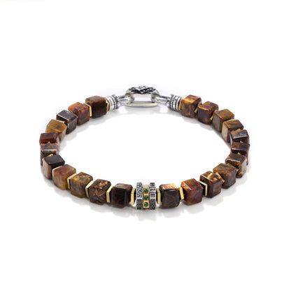 Vintage Engraved Men's Pietersite Bead Bracelet