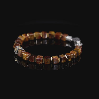 Vintage Engraved Men's Pietersite Bead Bracelet