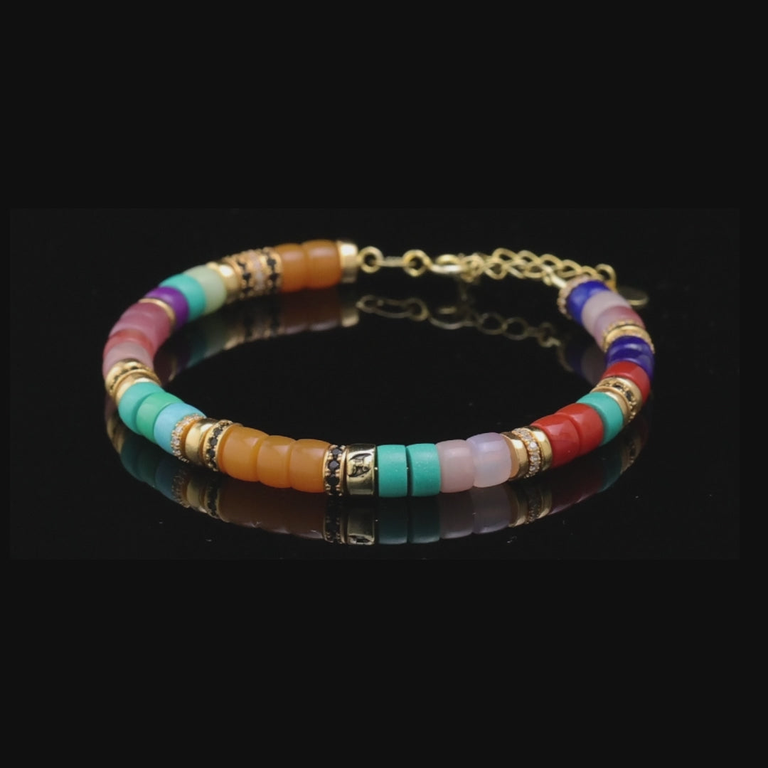 Rainbow Gemstone Bracelet - 18k Gold Vermeil Beaded Bracelet